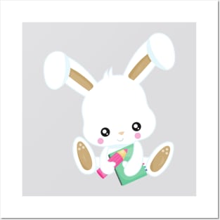 Bunny Going To School, Cute Bunny, Books, Pencil Posters and Art